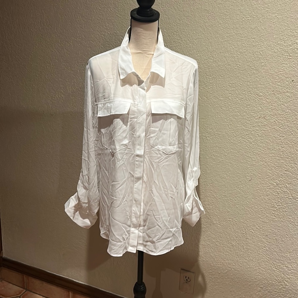 Brand new white polyester top with convertible long sleeves by Cato in a size XL